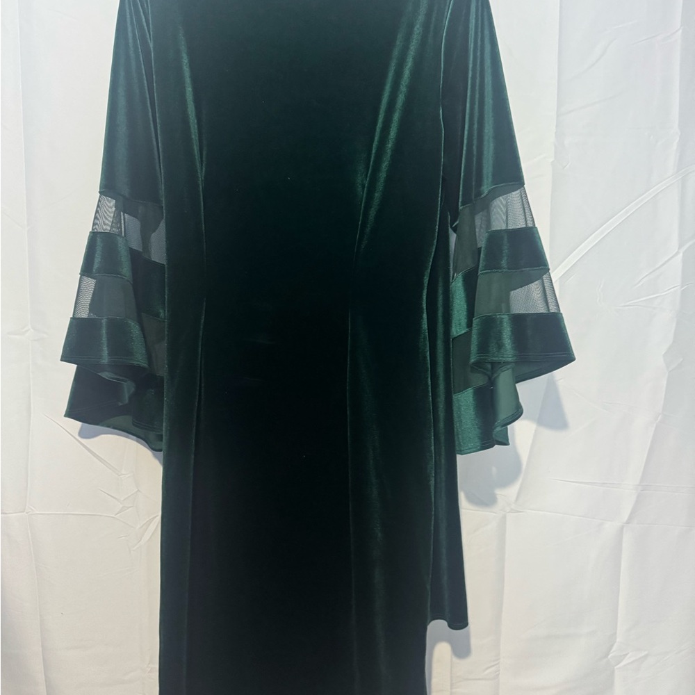 R&M Richards Emerald Velour Dress with Mesh Bell Sleeves Size 12 NWT - Picture 5 of 6